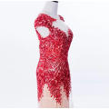 Red Jewel Cap Sleeve Sexy See Through Turkish Sequin Bead Embroidered Evening Dress without Train